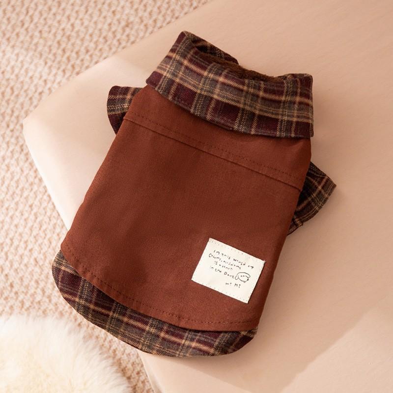 Autumn and winter Korean Maillard plaid couple's clothing small dog Bichon two-legged pleated skirt top pet dog dog clothes
