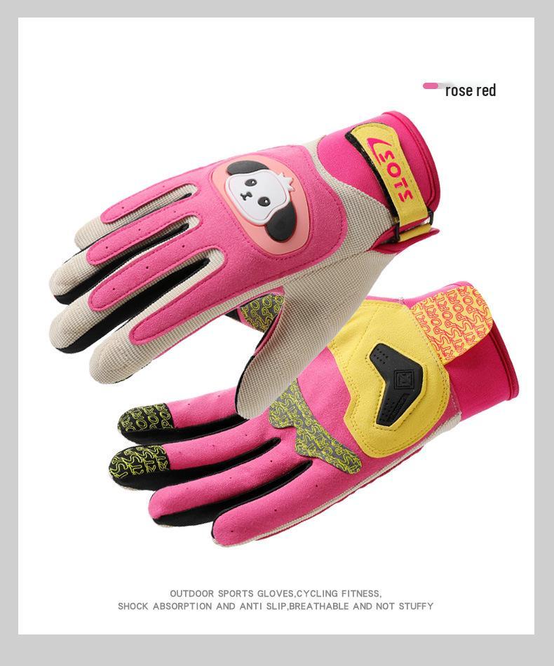 Kids' Outdoor Motorcycle Gloves - Non-slip, Shock-Absorbing, Wear-Resistant, Touchscreen, Colorful Macaron Design