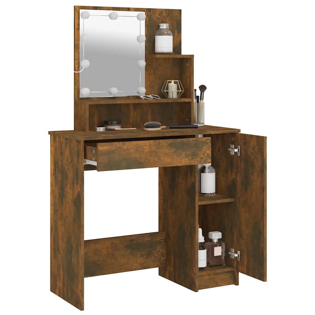 Makeup Table with LED Smoke Oak Finish 86.5 x 35 x 136 cm