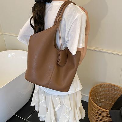 Premium Lazy Wind Tote Bag Women's New Trendy Portable Casual Litchi Pattern Shoulder Bucket Bag