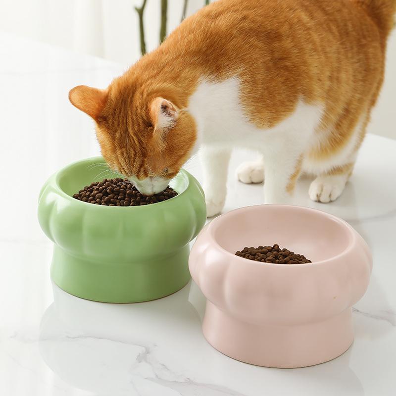 Ceramic Cat Food Bowl Cute Mushroom Shape Dog Bowl Drinking Bowl Double Bowl To Protect The Cervical Spine Pet Bowl