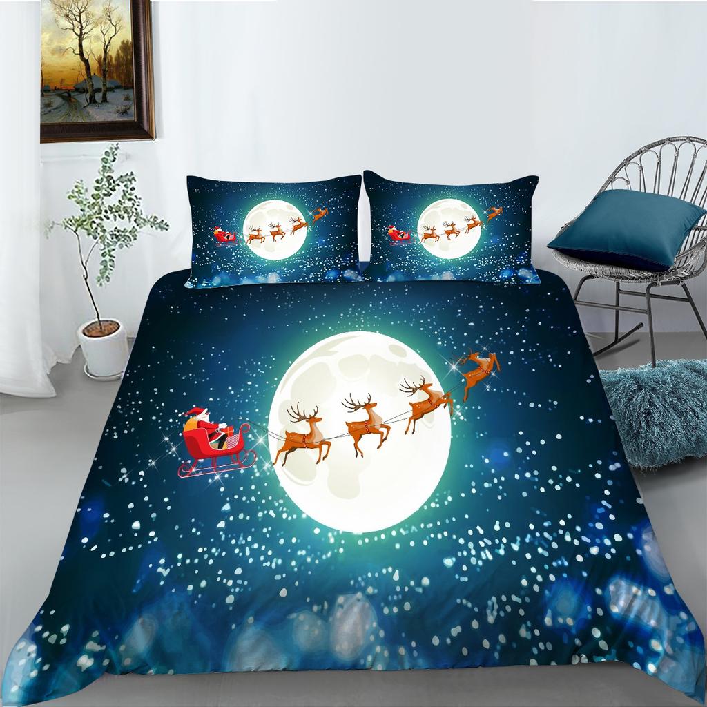 Christmas Series Quilt Cover Pillowcase Three-Piece Set Children'S Gift Digital Printing Polyester