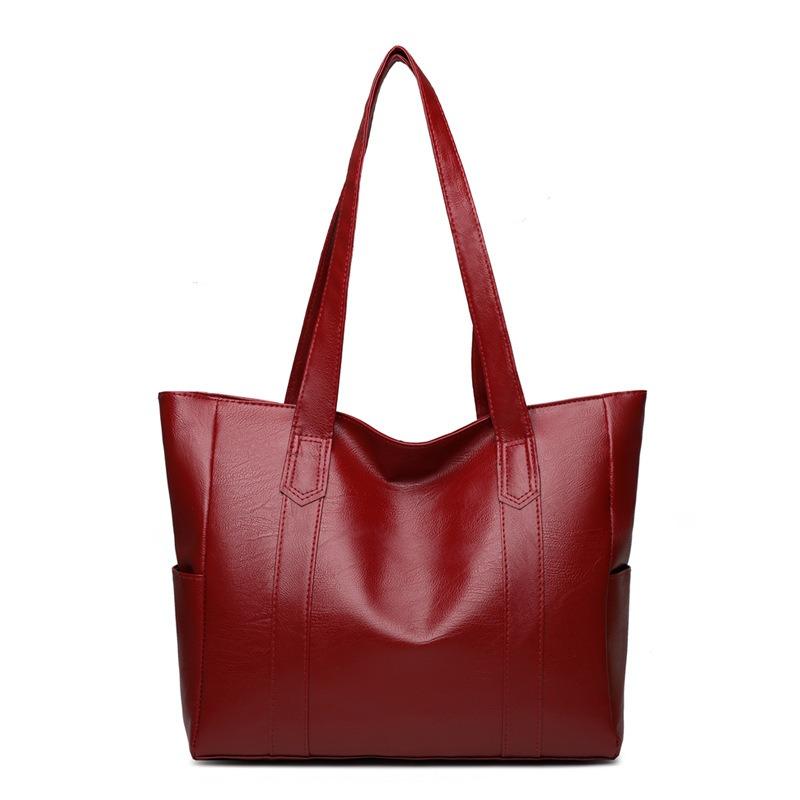 

New Versatile Minimalist Large Capacity Tote Bag Shoulder Handheld Bag Thickened Soft Leather красный