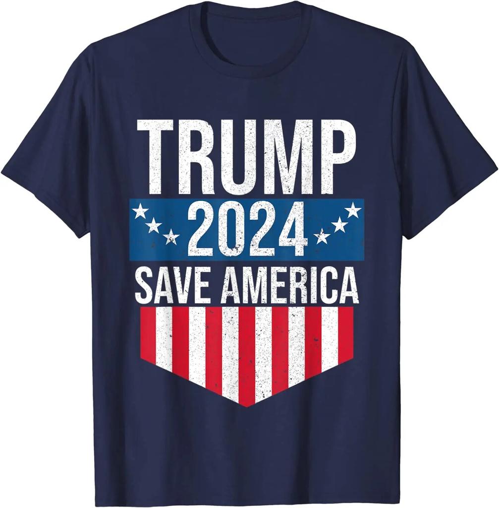 Trump 2024 Save America Tisk Unisex/ Ženy Ležérní Móda Topy s kulatým výstřihem Letní y2k trička Oversized Krátký rukáv WoUnisex oblečení