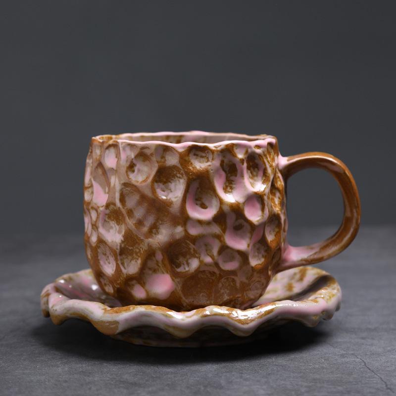

Handmade Stoneware Coffee Mug Set Ceramic Cup Saucer with Rustic Glaze Hand-Thrown Pottery Espresso Latte Coffee Lover Gifts 200-400ml