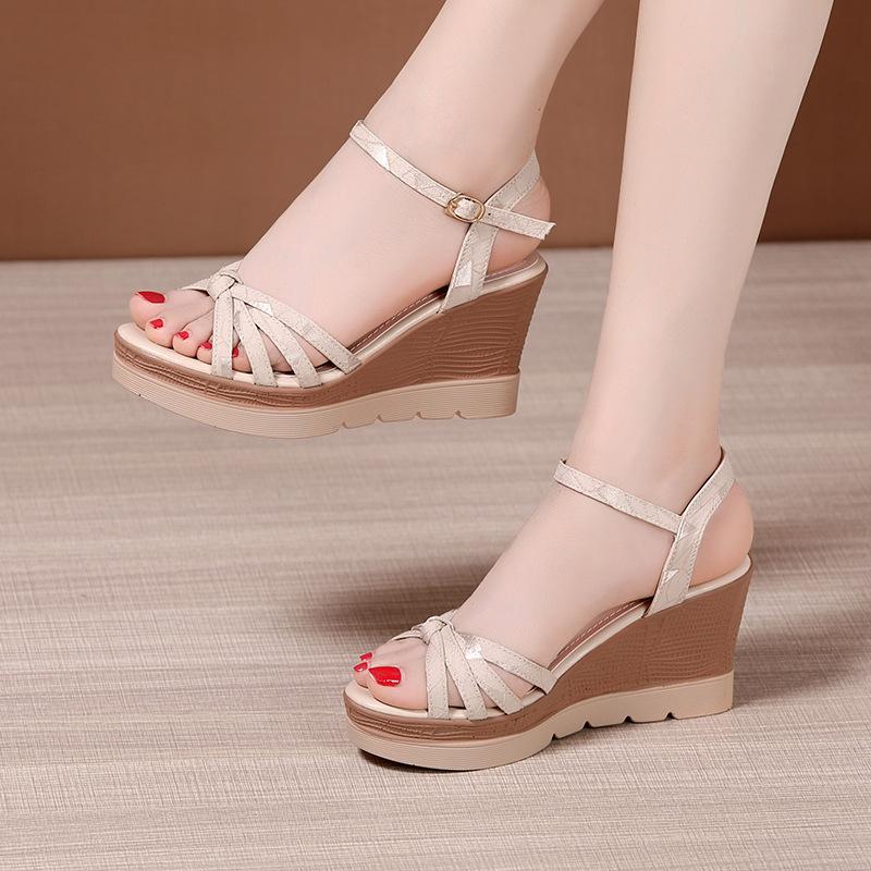 Fashion 8cm Women's High Heels Shoes Women 2025 Summer Ankle Buckle Office Model Chunky Platform Wedges Sandals Black Plus Size 32-43