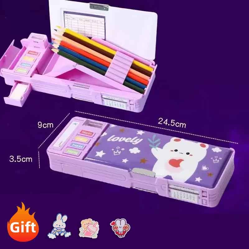 Multi Functional Primary School Cartoon Pencil Case Creative and Cute Double-layer Multifunctional Large Capacity Stationery Box