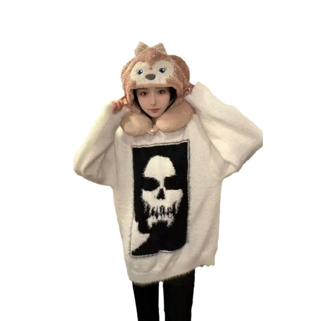2024 Unisex Lazy Style Skull Jacquard Sweater - Winter High Street Loose Knit