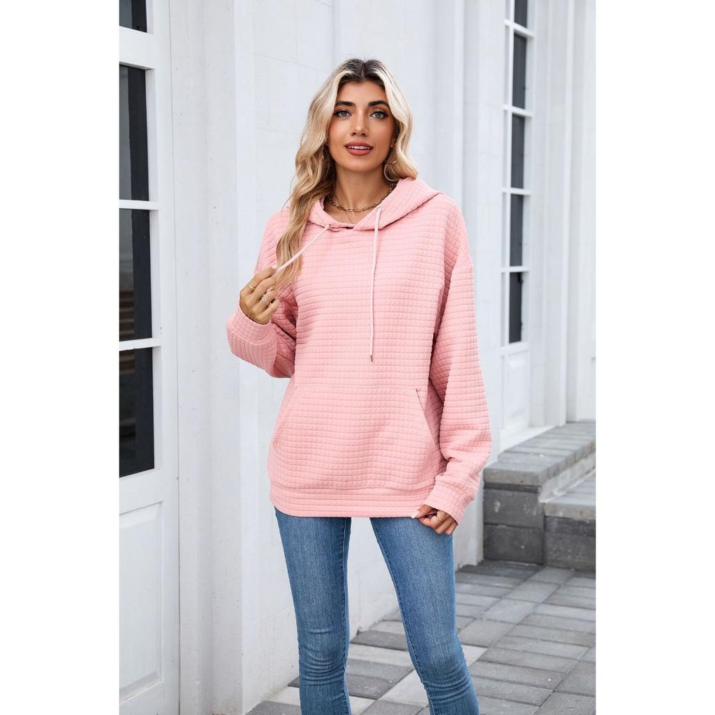 Women's  Fall Winter Solid Color Hooded Pocket Loose Long Sleeve Sweatshirt Coat, Amazon Europe America Cross-border Wholesale