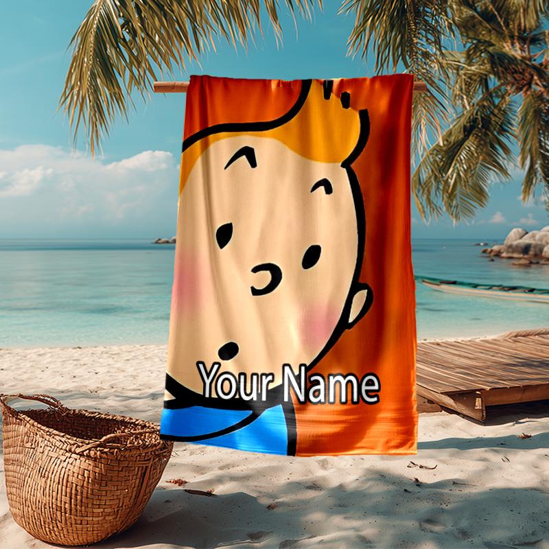 Custom Name Ultra-Soft Beach Towel with Tintin Theme,Ideal for Pool - Camping, Diving - Perfect Travel Essential, Vibrant Beach Towel.