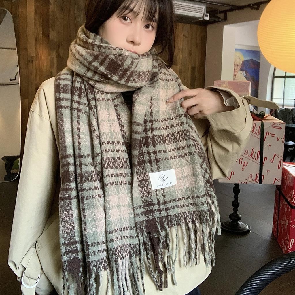 Winter new soft plaid tassel long scarf shawl women's warm versatile Korean version scarf Christmas gift