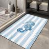 Coral Pink Watercolor Seahorse Bath Mat Light Blue Stripe Nautical Non Slip Quick Dry Rug for Bathtub Front Washroom Floor