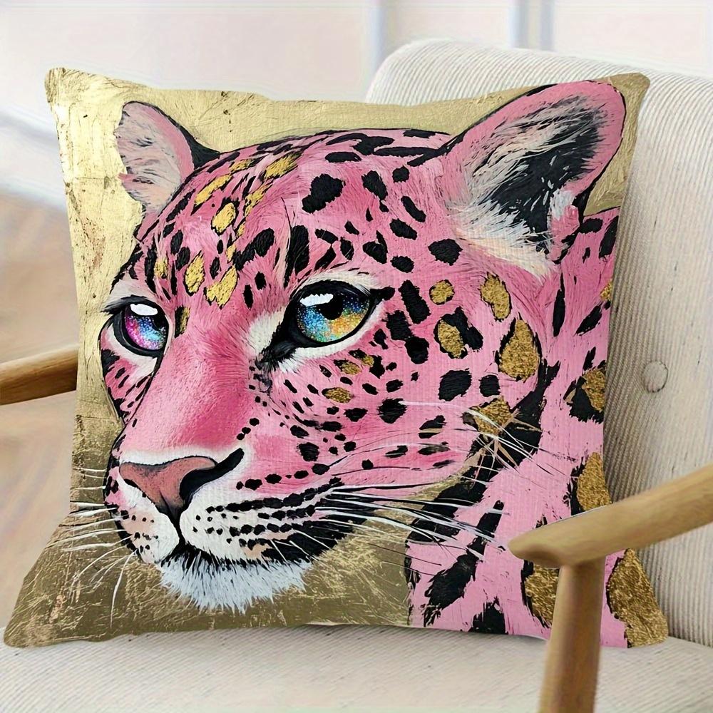 2D Flat- Pink Gold Leopard Print Throw Pillow Cover Machine Washable Decor For Living Room Bedroom