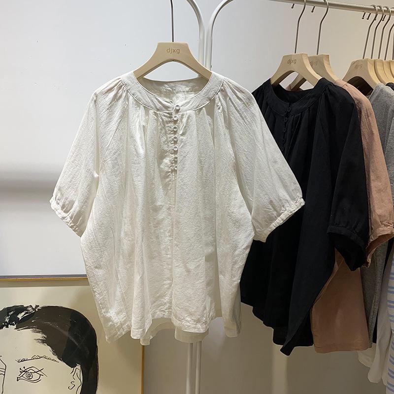 

Korean Style Retro Stand Collar Loose Fit Short Sleeve Women s Doll Shirt XL белый