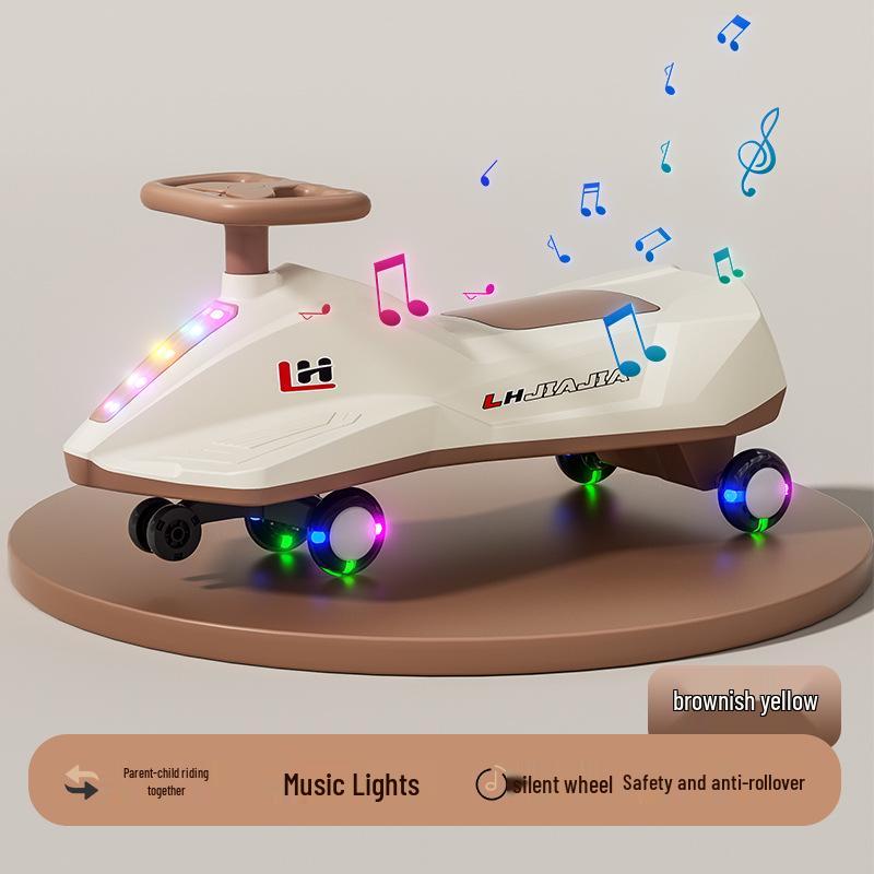 

Детская машина Twist & Wiggle с музыкой, бесшумными универсальными колесами, конструкцией против опрокидывания для детей 3-6 лет. жёлтый/коричневый