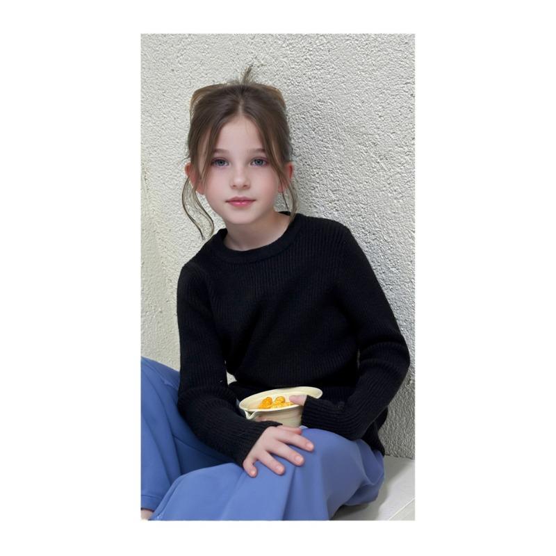 Kids Solid Color Crew Neck Long Sleeve Knit Pullover Sweater Casual Bottoming Top