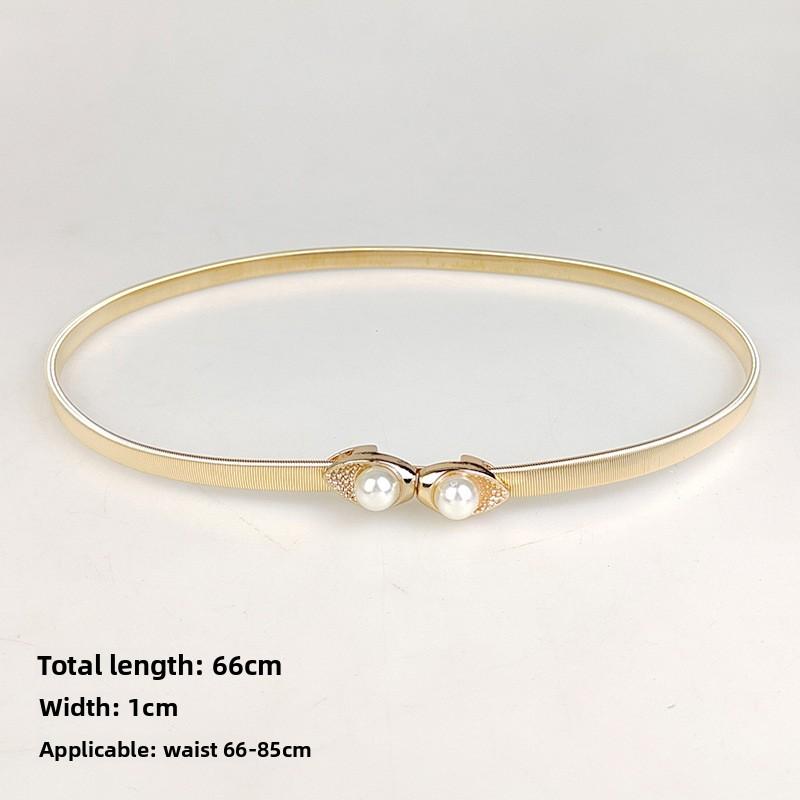 Meier Metal elastic gold thin belt sweater with dress waist chain pearl spring belt