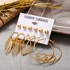 IF ME Korean Geometric Tassel Earring Set Simple Retro Leaf Heart Gold Earrings Jewelry Accessories