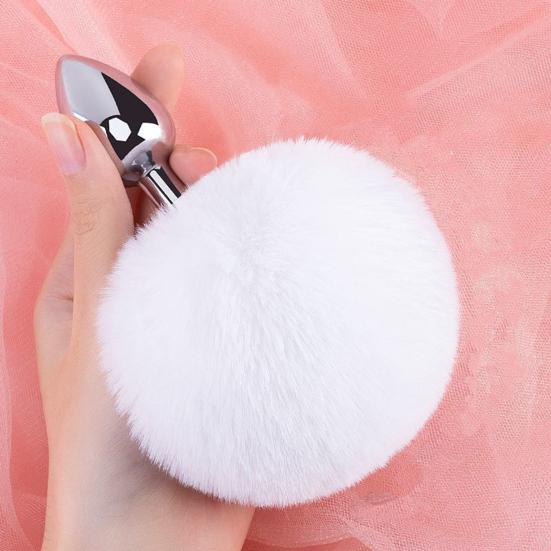 Stainless Steel Anal Plugs with Bunny Tail Tapered Faux Fur Silicone-Free Butt Plugs for Beginners Comfortable