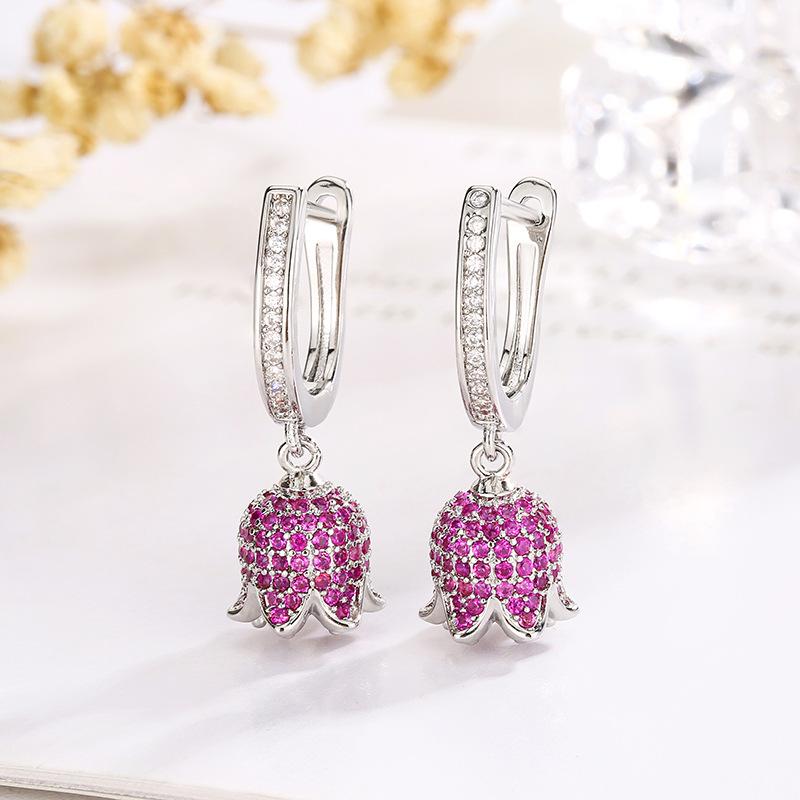 2025 New Set Of Jewelry Necklace Earrings Ring Inlaid Ruby Rose Women's Fashion Simple