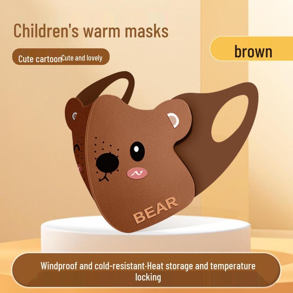 3D Cartoon Bear Children's Warm & Breathable Mask for Autumn/Winter - Windproof & Cold Protection