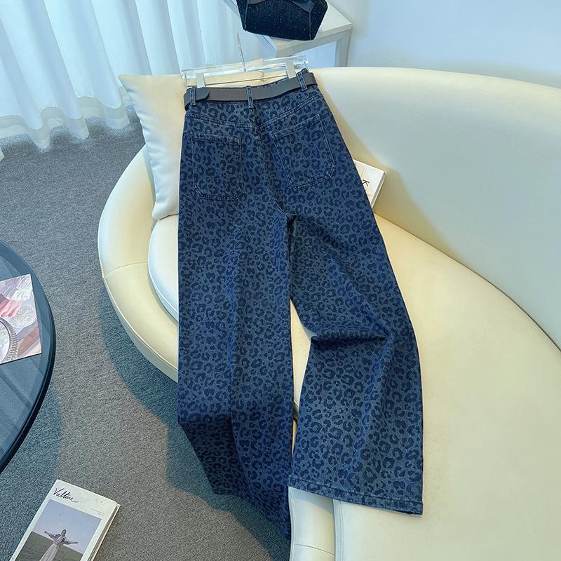 Women's Spring Leopard Print High-Waisted Wide-Leg Jeans (2026)
