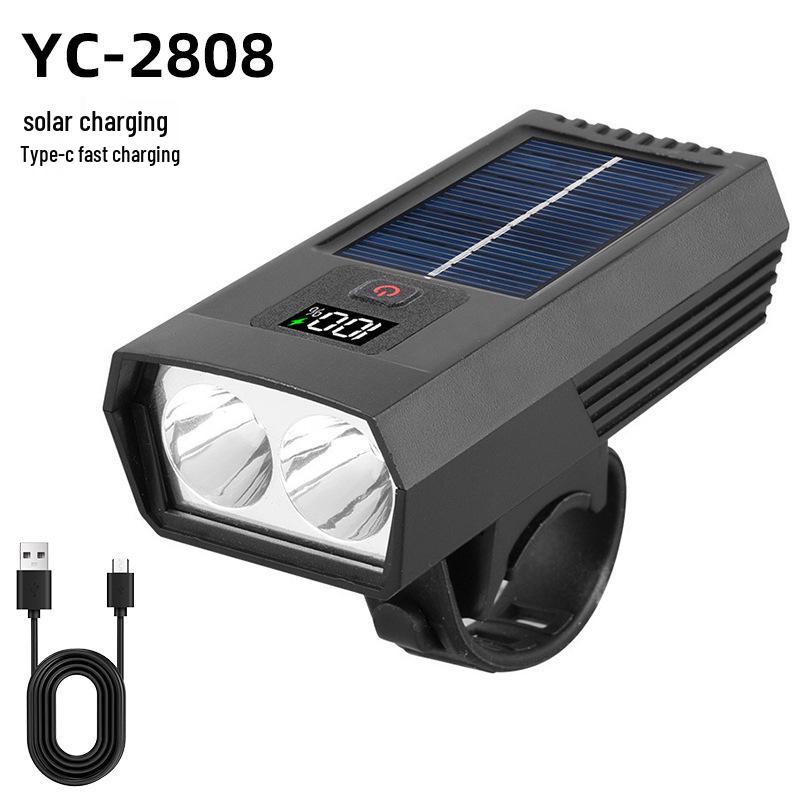 Solar-Powered Front Bike Light & Horn: Super Bright, Rechargeable, Night Riding Mountain Cycling Accessory.