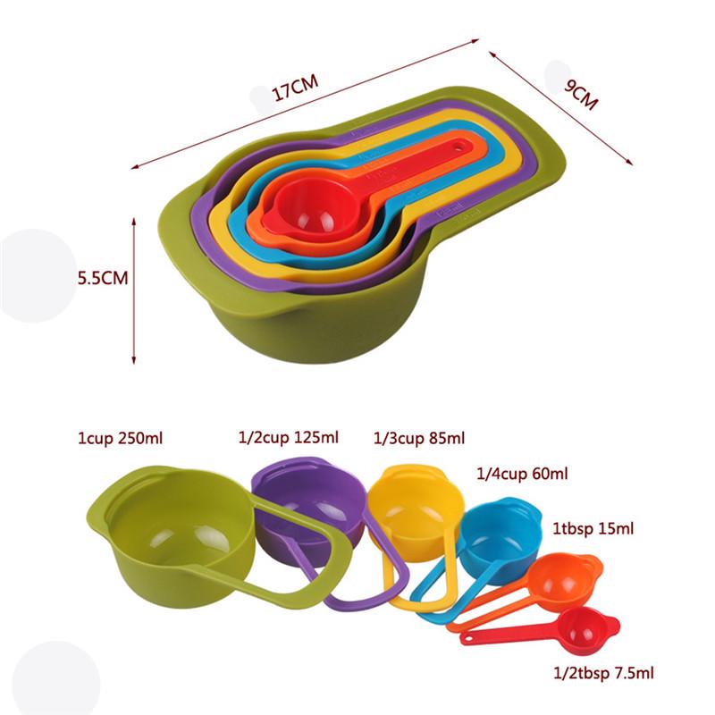 6Pcs Rainbow Color Measuring Spoons Set Plastic Measuring Cups Baking Cooking Dishwasher Safe Kitchen Baking Tool