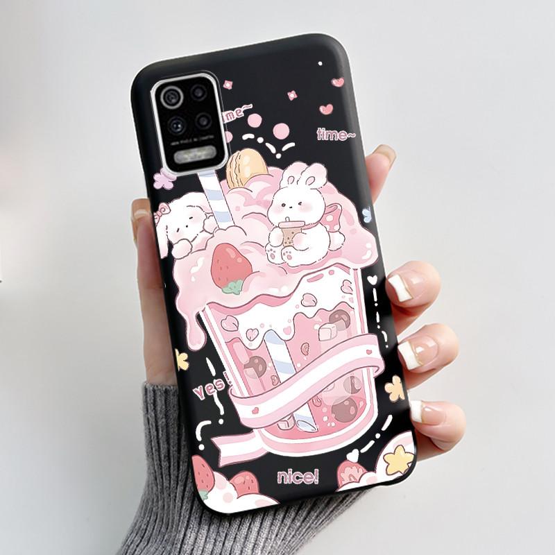 Case For LG K52 Q52 K62 Phone Case Luxury Cute Love Rabbit Funny Ultra Thin Slim Soft Black TPU Silicone Protective Back Cover