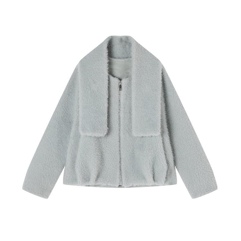 Xiangying Cat Plush Faux Fur Coat for Women L