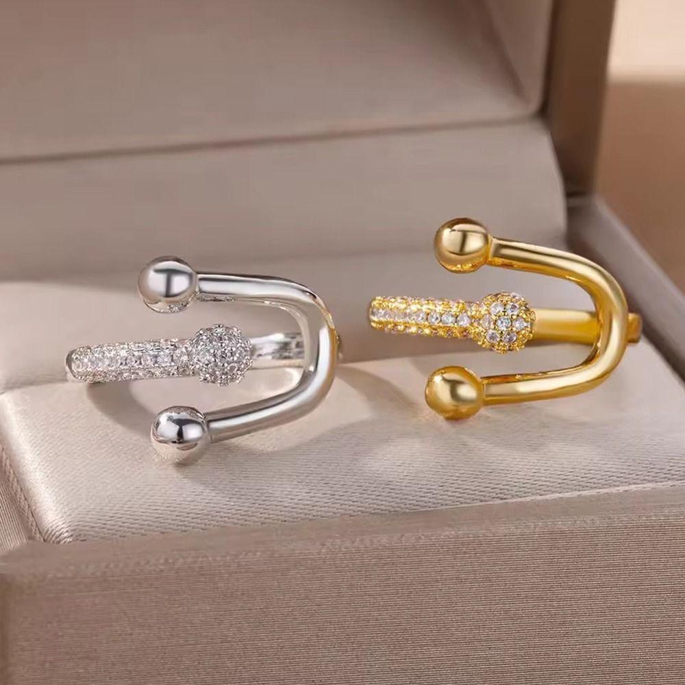 Bague en cuivre avec zircon micro-incrusté pour femmes Bijou minimaliste Cadeau Pour femmes Port quotidien