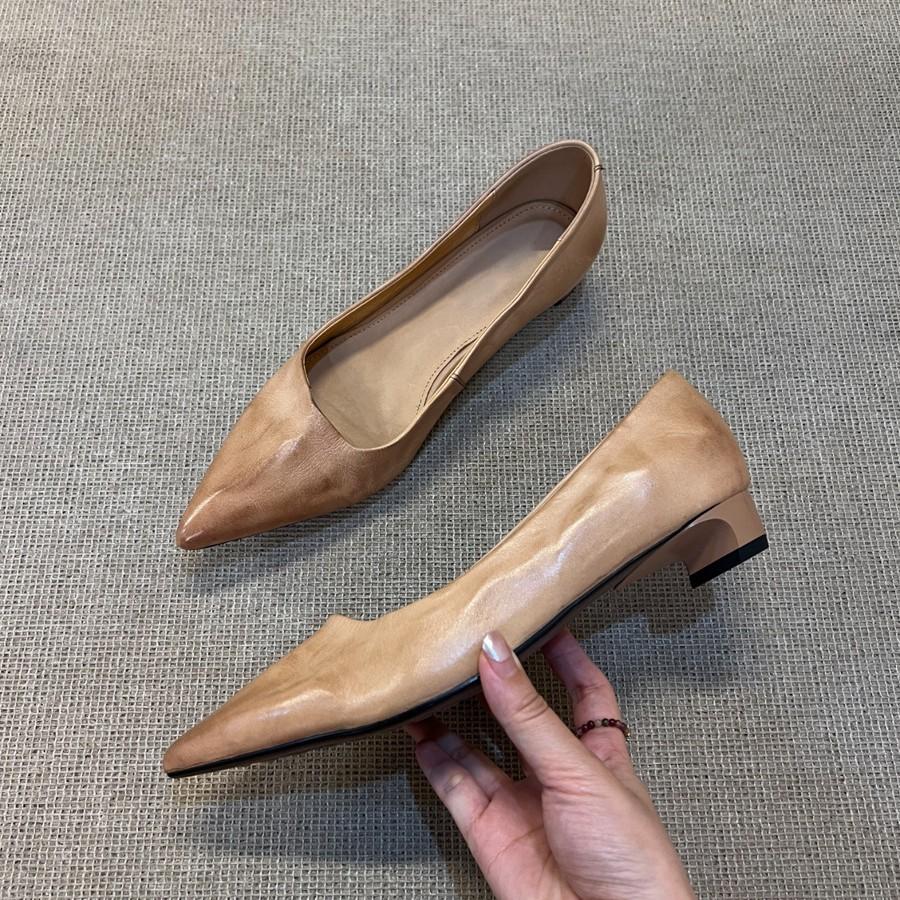 Sheepskin version~ pointed temperament low heel single shoes women's shallow mouth commuting shoes one pedal French simple professional work shoes