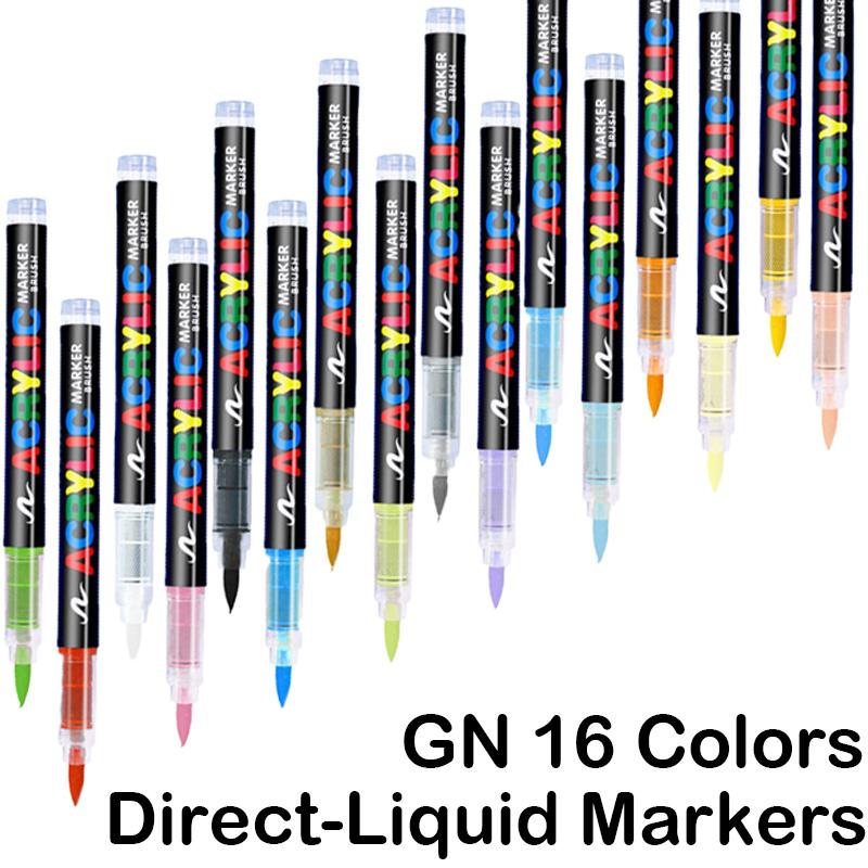 16 Colors Acrylic Marker Pen for Rock Painting Brush Tip Waterproof Paint Paint Markers Fabric Fabric Markers Art Supplies