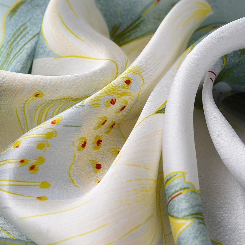 New Summer Lotus Long Silk Scarf Shawl for Women Sunscreen Print Veil Scarf  Long Scarf