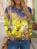 Women's All-match Halloween Shirt 3D Printed Little Ghost Pumpkin Combination Print Round Neck Long Sleeve Polyester Fabric Top