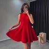 Bestseller Damenkleid mit Taillengürtel, U-Boot-Ausschnitt, ärmellos, Mini-Kleid mit weitem Bein, Urlaubsstil