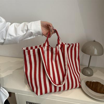 Retro gestreifte Canvas-Umhängetasche neue modische einfache kleine frische lässige große Kapazität Tragetasche