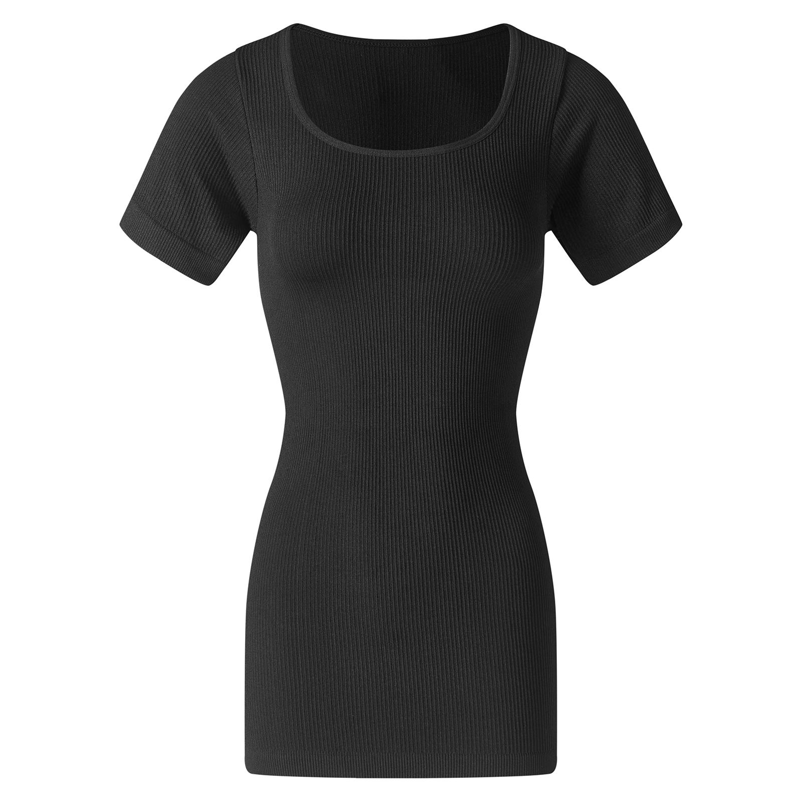 

Женское спортивное платье с короткими рукавами, круглым вырезом, утягивающее живот, корректирующее белье, цельная комбинация для йоги, бесшовный ромпер S чёрный