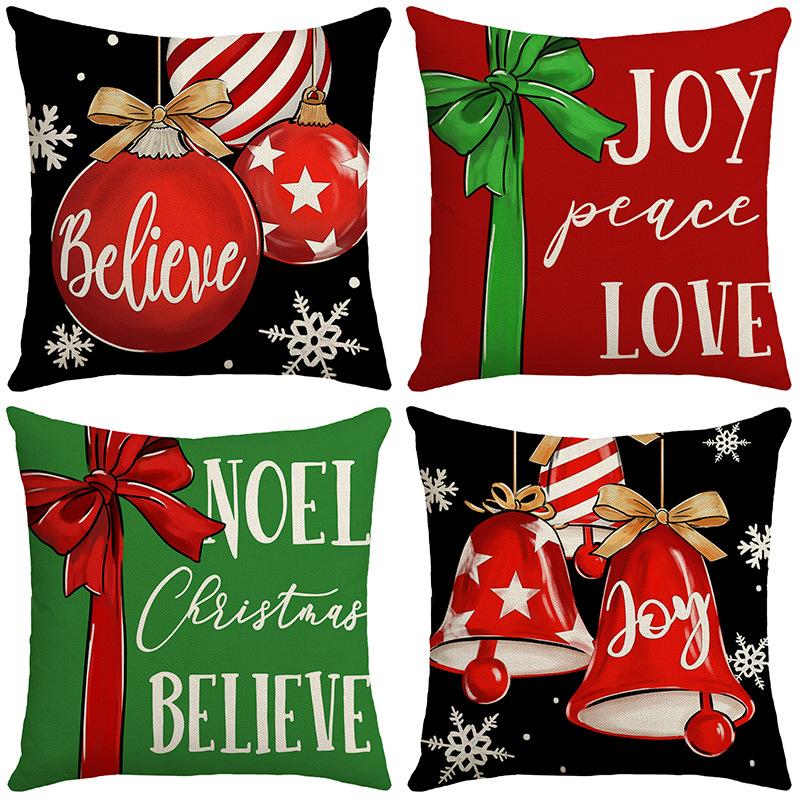 New Christmas Pillow Cartoon Christmas Tree English Bell Home Cushion Pillow Cover