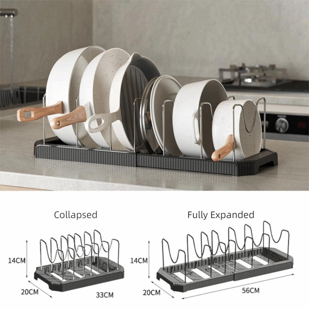 Adjustable Expandable Dish Rack Multi-Functional Space-Saving Expandable Pans Organizer Rack Stainless Steel Cabinet Pan Rack чёрный 11780₽