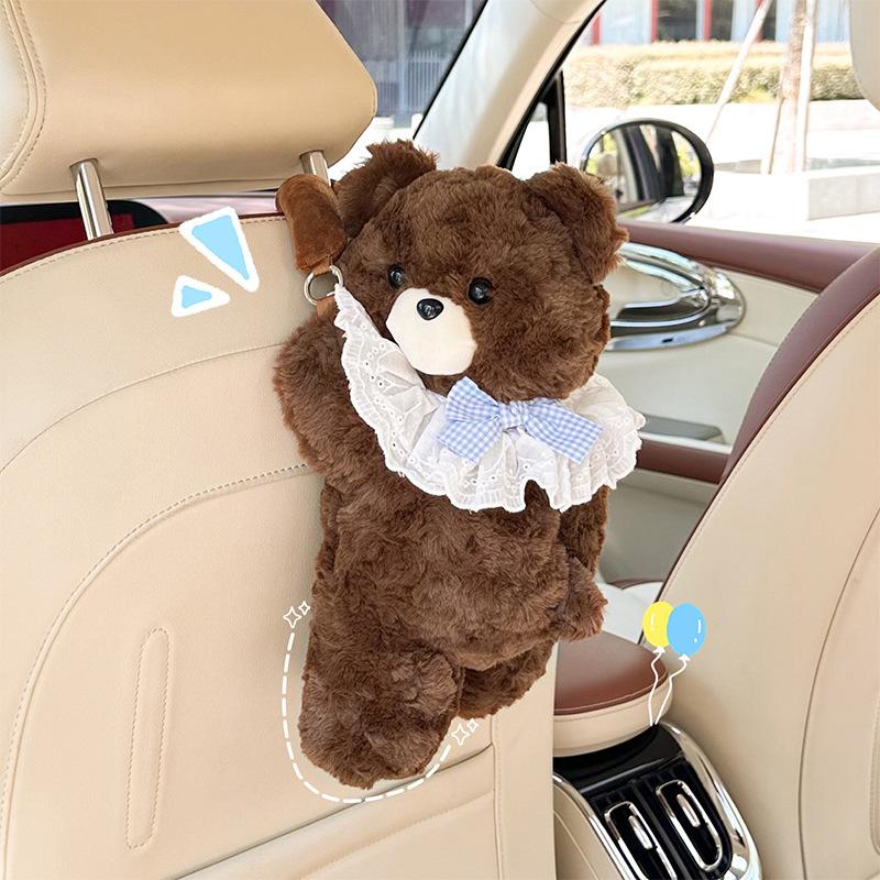 Car Universal Tissue Box Pet Cute Creative Hanging Tissue Holder Plush Vehicle Tissue Case Paper Box Cute Car Accessories