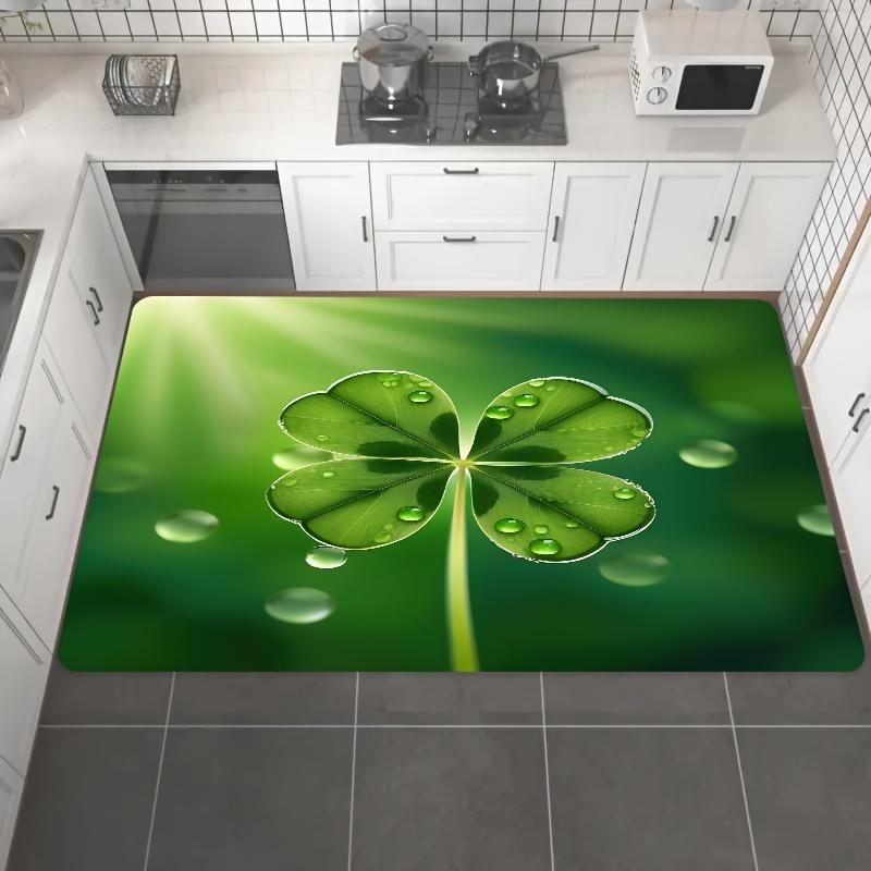 Vibrant Lucky Four-Leaf Clover Area Rug, Soft Non-Slip Indoor Outdoor Floor Mat for Kitchen Bathroom and Home Decor