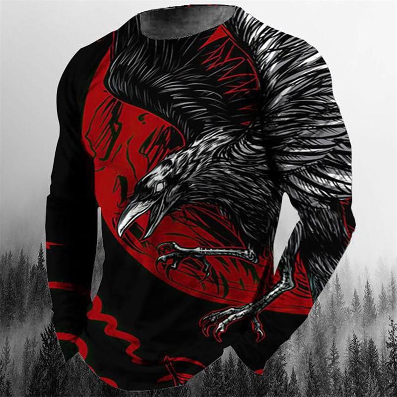 3D Gedrucktes Adler Tiere T-Shirt Für Männer Cooles Muster T-Shirts Frühling Herbst Übergroße T-Shirts Rundhals Oberteile Langarm Streetwear