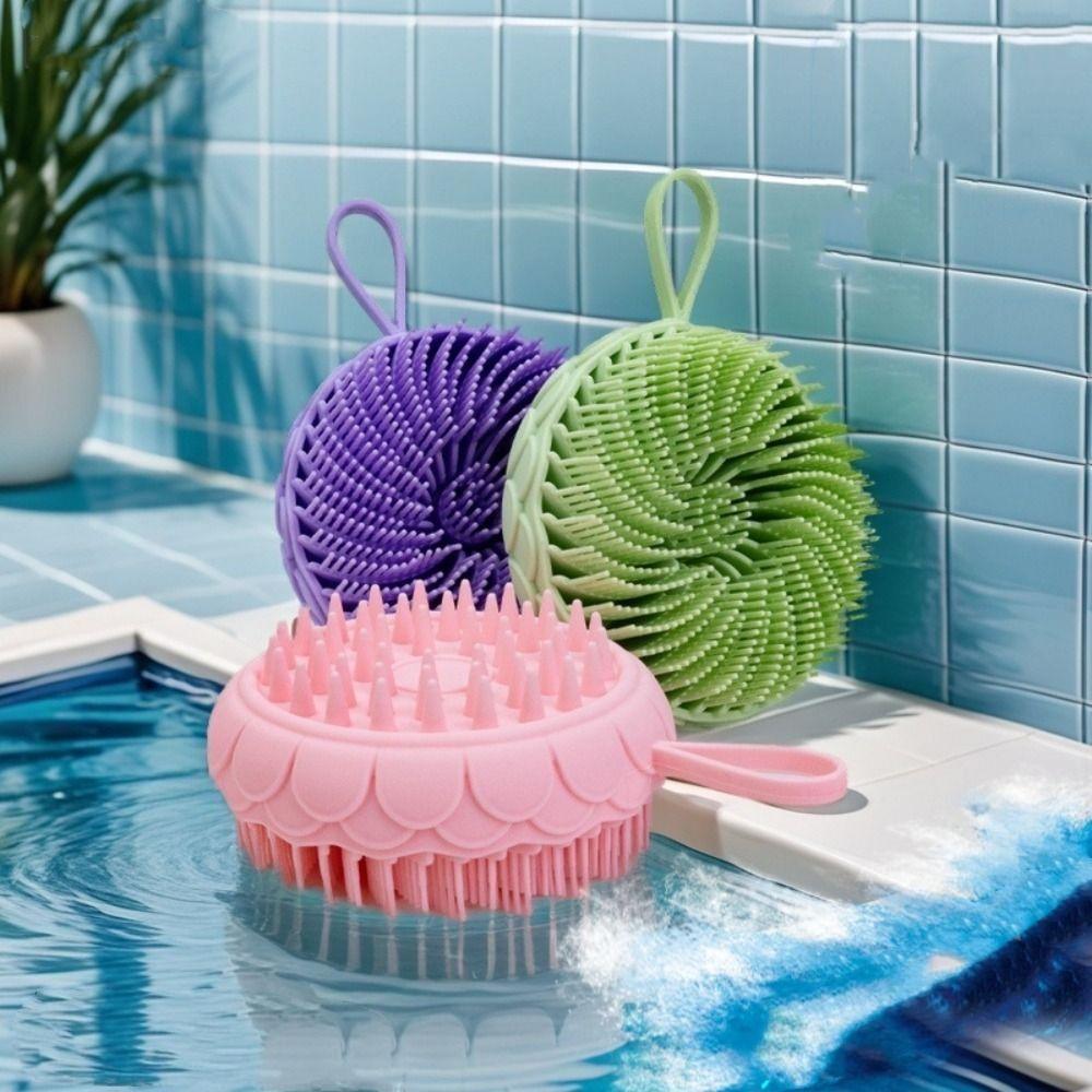 Lotus Shape Silicone Shampoo Brush Double Side Shower Brush Soft Bath Scalp Massage Brush  Spa