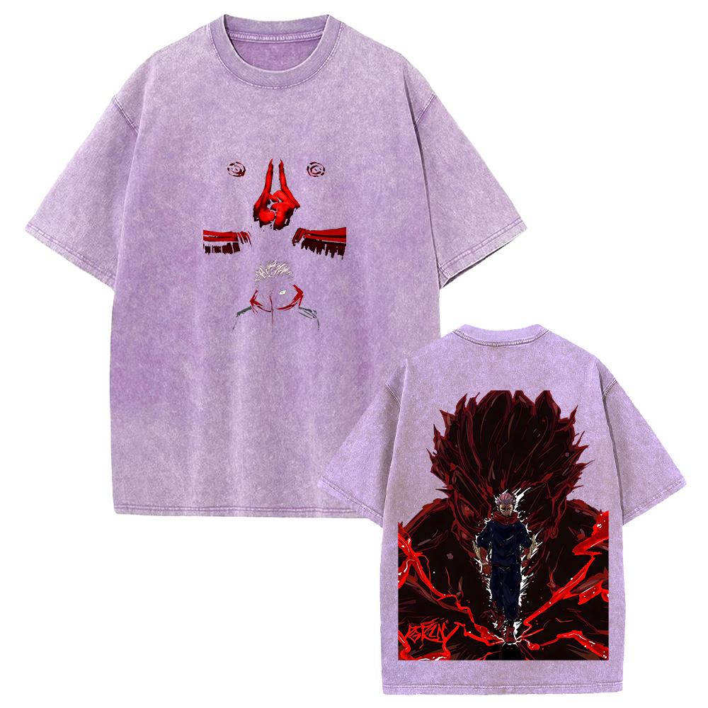 Itadori Yuji Jujutsu Kaisen Cool Clothing Men Women Manga T-shirts Vintage Washed T Shirt Casual Cotton Tee Harajuku Male Tshirt
