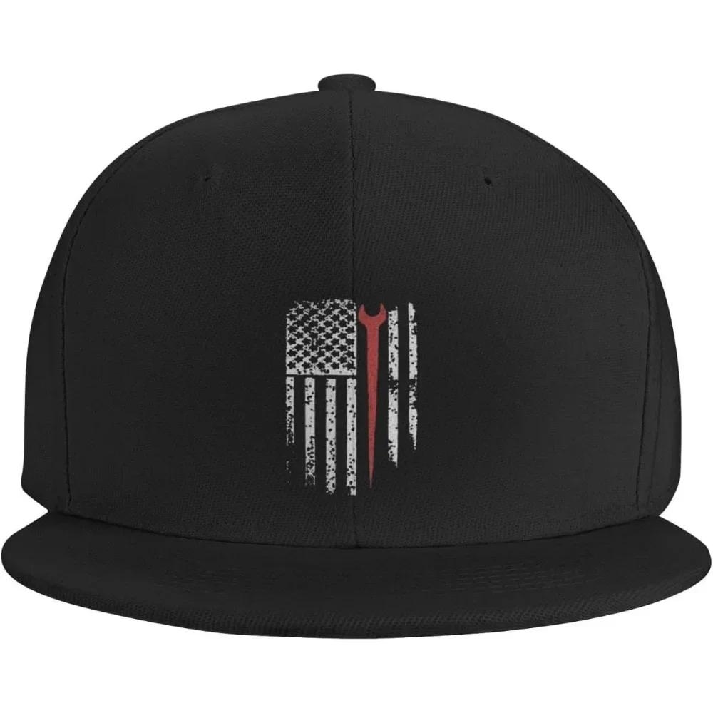 Ironworker American Flag Flat Brim Baseball Cap Mens And Womens Adjustable Hat Black