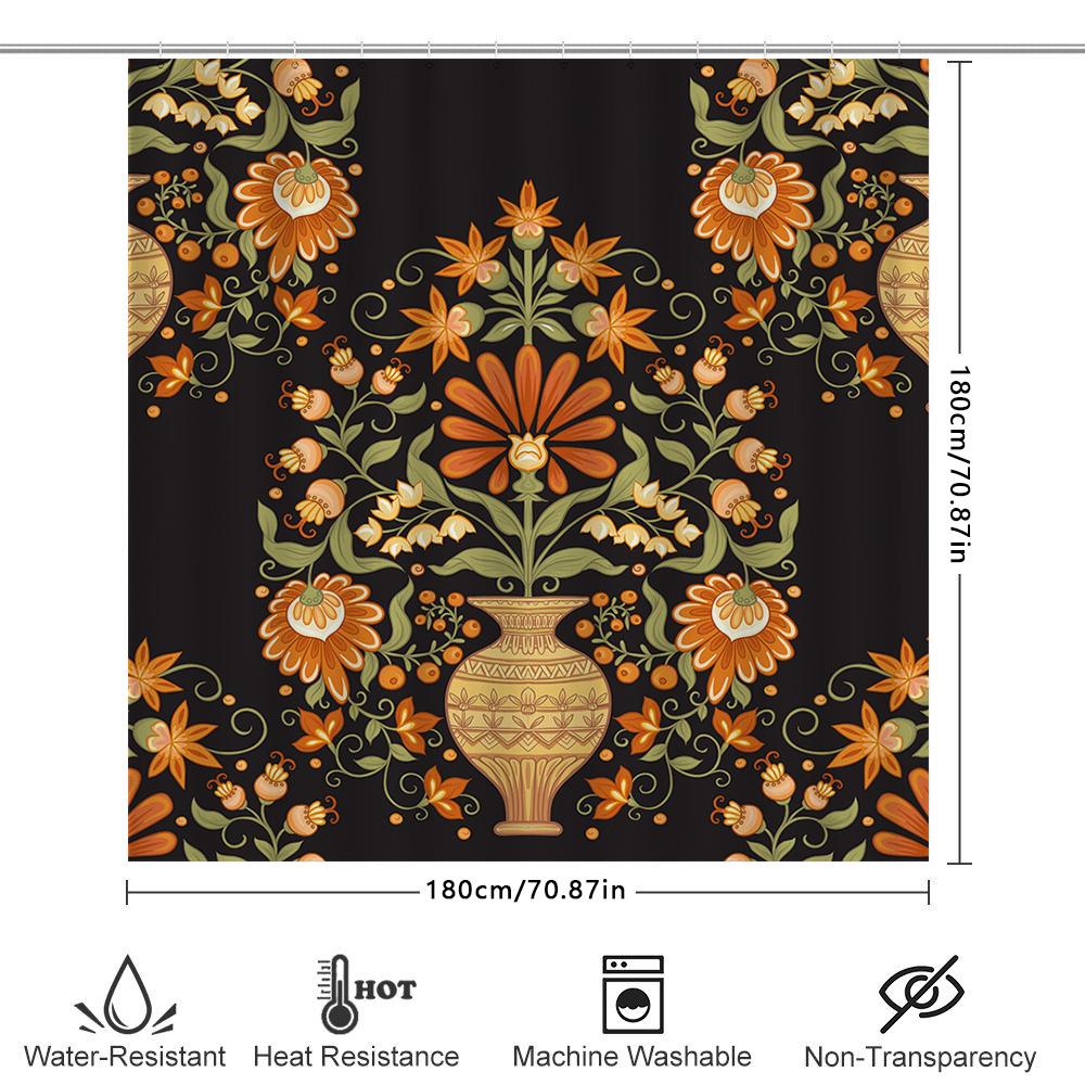 Vintage Bath Shower Curtain, Floral Design Decorative Fabric Waterproof Bathroom Liner Set For Home Decoration Multiple Colors A
