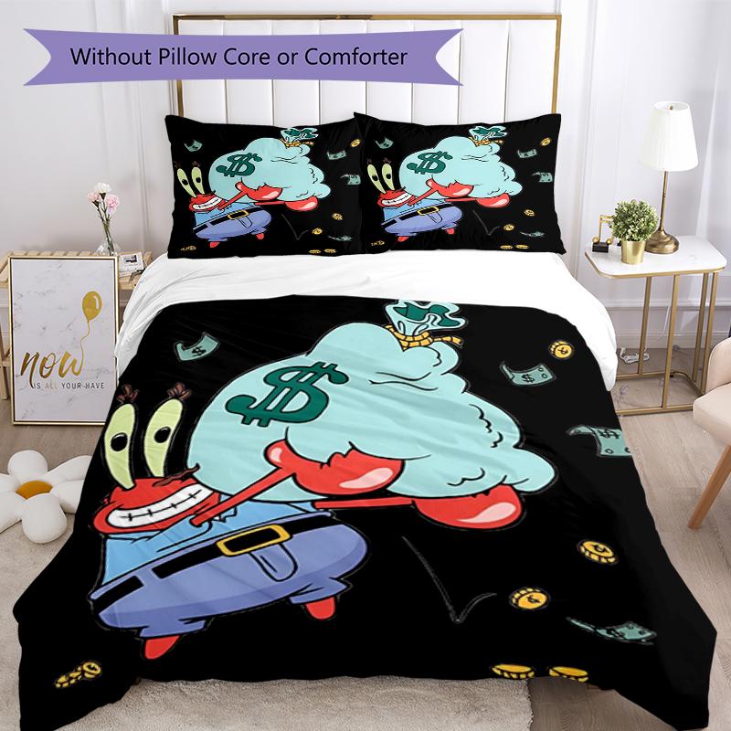 3pcs SpongeBob Bedding Set Duvet Cover Closure Includes 1 Duvet Cover & 2 Pillowcases, Soft and Comfortable for All Seasons.
