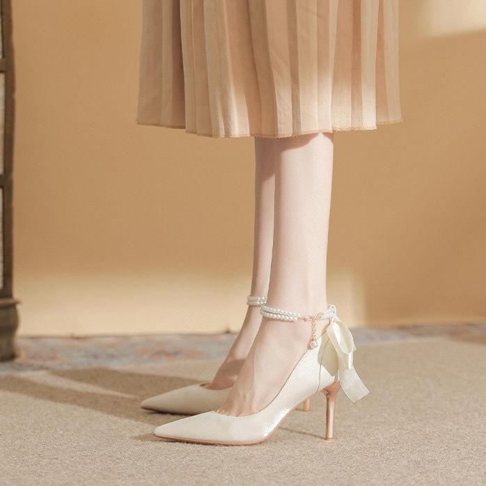 French Versatile High Heels Femininity Sexy Cheongsam Shoes Dress Shoes Elegant Bridesmaid Shoes Wedding Shoes Bride Shoes Women