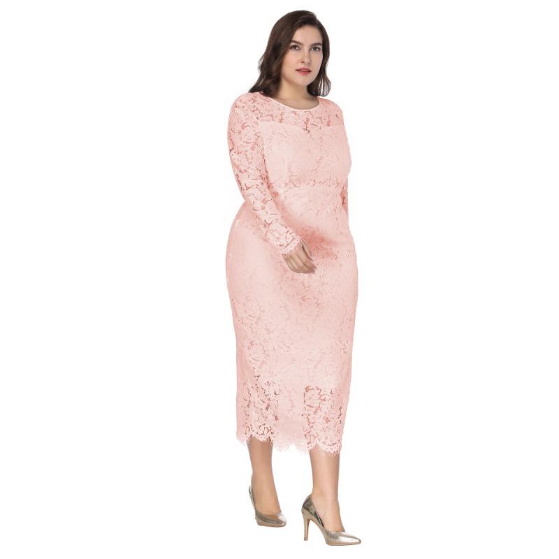 Spring and Autumn Women's Dress Plus Size Long Sleeve Lace Slim Dress Dresses